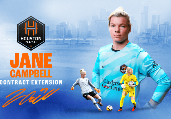 Tenemos Jane Campbell para rato. Imagen de las Houston Dash celebrando la renovación de Jane Campbell hasta 2027.